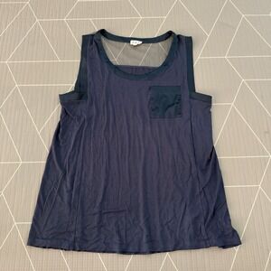 POL Anthropologie Tank Top Size L‎ Slate Blue Front Pocket Sheer Back Rayon